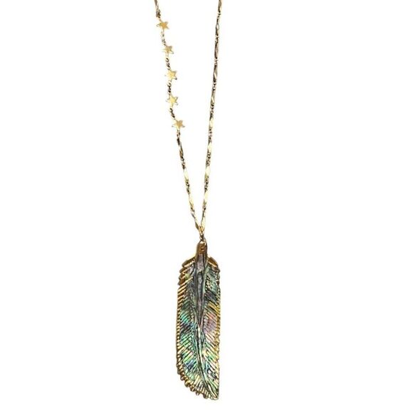 Abalone Feather with Star Chain Necklace Gold - Picture 6 of 6